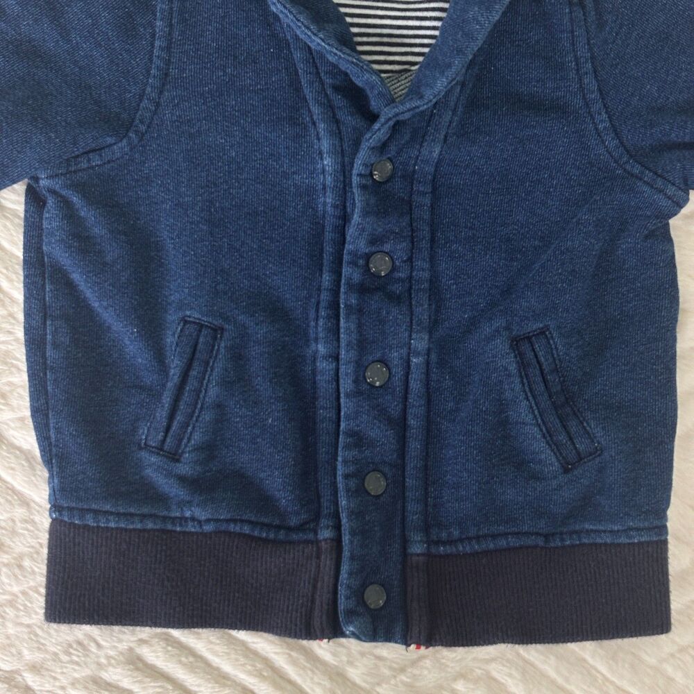 Petit Bateau Baby Size 12M 74cm Navy Blue Shawl Collar Snap Cardigan Jacket - Picture 3 of 6